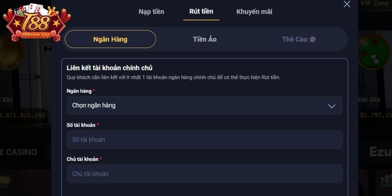 Rút tiền T88 về ngân hàng